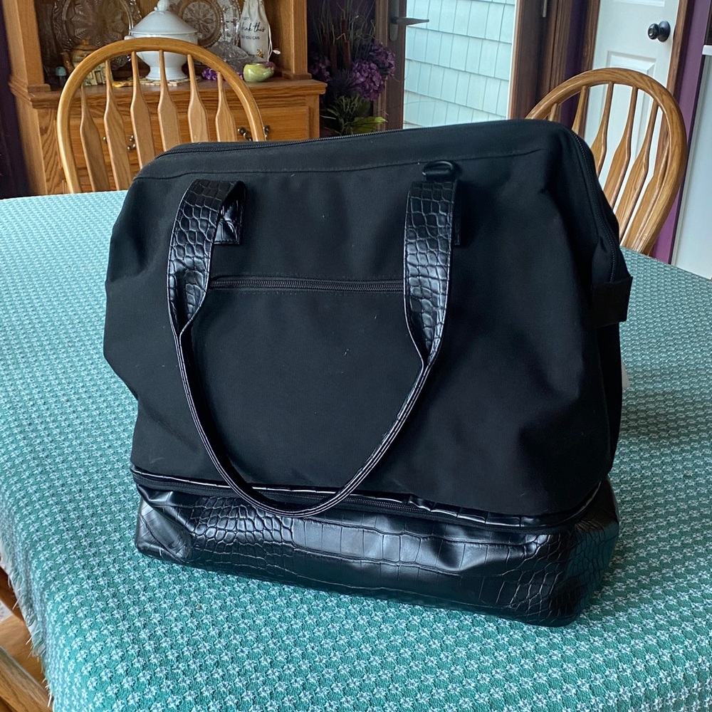 Beis Original Black Croc Weekender Duffel Bag